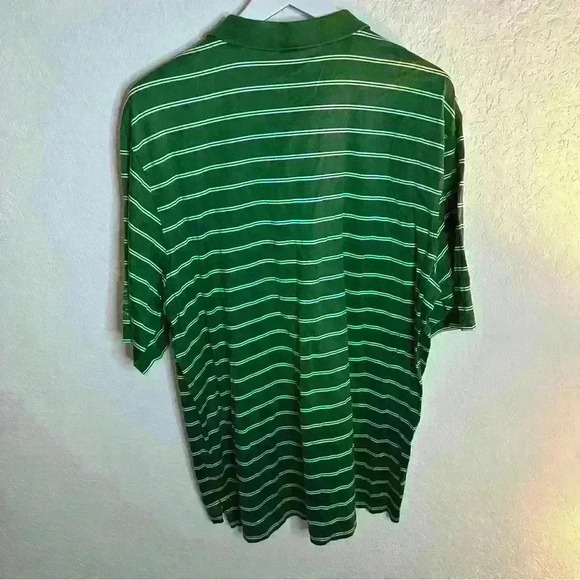 Fairway & Greene 🏌️♂️Men’s Green and White Striped Golf Polo with Logo - Picture 3 of 5